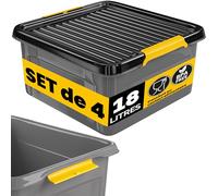 Monzana® 4x Caisse de rangement 18 L robuste avec couvercle hermétique empilable sans BPA gain de place caisse de rangement organisateur