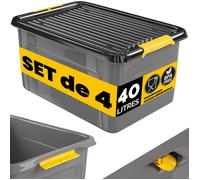 MONZANA® 4x Caisse de rangement 40 L robuste couvercle hermétique et roulettes empilable sans BPA gain de place caisse de rangement