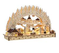 Monzana Arc Lumineux de Noël Village d'hiver LED Blanc Chaud Effet 3D | Décoration de Fêtes en Bois, Village de Noël, Fonctionnement à piles, Minuterie 24h, Lampe intérieure, Arche Lumineuse