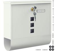 Monzana Boîte aux Lettres Murale XXL Acier zingué Blanc Tube journaux courrier 2X clés Fente d'insertion Extra Large