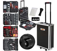 MONZANA® Valise à outils 899 pièces Anthracite en acier robuste Poignée télescopique Mallette bricolage à roulettes Clés Tournevis