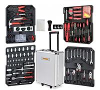 MONZANA® Valise à outils 899 pièces Argent en acier robuste Poignée télescopique Mallette bricolage à roulettes Clés Tournevis