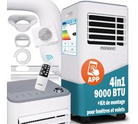 MONZANA® Climatiseur Mobile 9000 BTU (30 m²) – Clim Portable Puissante & Silencieuse 4-en-1 : Refroidissement Rapide, Déshumidificateur, Ventilateur – WiFi, Minuterie 24h, Télécommande, Kit Fenêtre