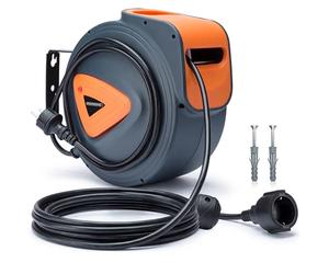 MONZANA® Enrouleur Electrique Mural 20 M Avec Support Pivotant 180°, Enrouleur Electrique Automatique Compact Pour Atelier Et Jardin, Enrouleur Automatique Electrique Avec Protection Surchauffe