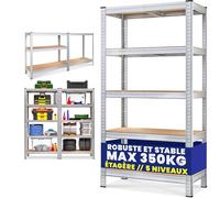 Monzana® étagère Charge Lourde 5 Niveaux 170x75x30cm | Etageres modulable, charge max de 350kg, structure en acier galvanisé, 5 plateaux en MDF, rangement garage et atelier
