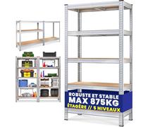 Monzana Étagère Charge Lourde 5 Niveaux | 180x90x60cm, charge max de 875kg, 5 plateaux en MDF, structure en métal galvanisé, modulable et polyvalente