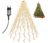 Monzana® Guirlande Lumineuse pour Sapin de Noël, 16 Brins, 2 m, 400 LED | Effet Cascade 360°, Anneau à Poser au Sommet du Sapin avec 16 Brins Lumineux, Blanc Chaud, 8 Modes d’Éclairage, Minuterie