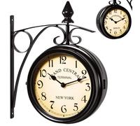 Monzana® Horloge Murale Double Face Silencieuse Vintage - Horloge Double Face Ambiance New-Yorkaise Grand Central - Stable Durable Métallique Noir Intérieur Extérieur