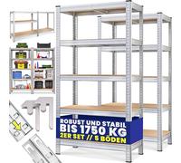 Monzana® Lot de 2 étagères industrielles à 5 niveaux pour garage, entrepôt, abri de jardin, atelier, capacité de 875 kg, argent, 180 x 90 x 40 cm