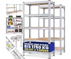 Monzana® Lot de 2 étagères industrielles à 5 niveaux pour garage, entrepôt, abri de jardin, atelier, capacité de 875 kg, argent, 180 x 90 x 40 cm