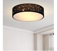 MONZANA® Plafonnier Ciel étoilé Rond Ø 38cm Abat-jour Tissu 40 Watt Séjour Chambre Plafonnier Tissu Lampe noir 2xE27 Lampe plafond ronde