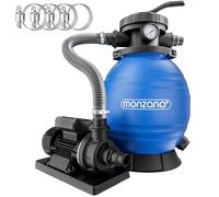 MONZANA Pompe filtre à sable 10.2 m³ | piscines 35m², 7 voies raccord 2en1 32-38mm, système de filtration sable, eau, réservoir 25L, pompe piscine, nettoyage eau