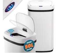 MONZANA® Poubelle automatique 50L acier inoxydable capteur mouvement couvercle câble USB affichage LED poubelle de cuisine blanc