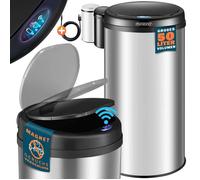 Monzana® Poubelle automatique acier inoxydable 50L capteur mouvement imperméable sans contact affichage LED câble USB poubelle de cuisine argent