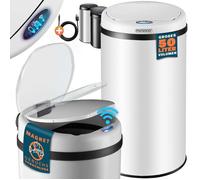 MONZANA® Poubelle automatique acier inoxydable 50L capteur mouvement imperméable sans contact affichage LED câble USB poubelle de cuisine blanc