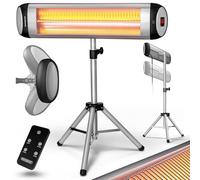 MONZANA® Radiateur Infrarouge MZH2500 trépied 110-175cm 3 Niveaux Chauffage minuteur 2500W télécommande Housse Chauffage Radiant terrasse argent