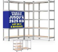 MONZANA® Set de 3 étagères charge lourde 5 niveaux Étagère métallique modulable 2625kg Étagère d'angle garage atelier