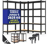Monzana® Set de 3 étagères Charge Lourde 5 Niveaux Noir Étagère métallique modulable 2625kg Étagère d'angle Garage Atelier