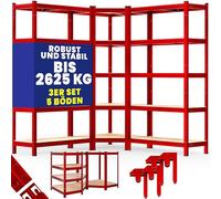 Monzana® Set de 3 étagères Charge Lourde 5 Niveaux Rouge Étagère métallique modulable 2625kg Étagère d'angle Garage Atelier