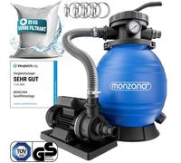 MONZANA® Pompe filtre à sable 10,2 m³ auto-amorçante piscines 35 m³ 25kg verre filtrant vanne 7 voies raccord 2en1 Ø32-38mm système de filtration à sable