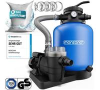 MONZANA® Pompe filtre à sable 13,2 m³ auto-amorçante piscines 58 m³ 25kg verre filtrant vanne 7 voies raccord 2en1 Ø32-38mm système de filtration à sable
