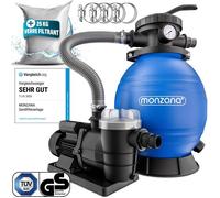 MONZANA® Pompe filtre à sable 9,6 m³ auto-amorçante piscines 30 m³ 25kg verre filtrant vanne 7 voies raccord 2en1 Ø32-38mm système de filtration à sable