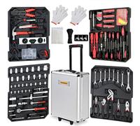 MONZANA® Valise à outils 899 pièces Argent en acier robuste Poignée télescopique Mallette bricolage à roulettes Clés Tournevis