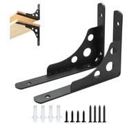 Mooche 2 Pièces Équerre Étagere Murale Robustes de 20 x 14 CM, Support Étagere Murale Pratique, Equerre Etagere Murale à Angle 90°, Equerre Etagere en Acier Inoxydable Épais Application Large, Noir