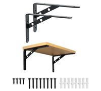 Mooche 2 Pièces Support d'Étagère 20 CM, Equerre Etagere Murale Noir | Étagère Triangulaire à Fixation Murale, Équerre d'Étagère à Angle Droit De 90 Degrés