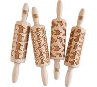 MoodForWood Rouleau à pâtisserie en bois, 25 cm, avec poignées, set de 4, gravé, parfait pour la pâtisserie - Motif avec des animaux de la ferme
