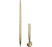 Mooff Stylo à bille en métal doré avec support de bureau rond, pour mariage, bureau, stylo à bille et stylo de signature de bureau avec base