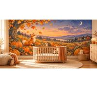 MOOGCO Papier peint mural champ de citrouilles, poster mural autocollant pour chambre d'enfant, papier peint aquarelle Halloween pour chambre de bébé, 160 x 100 in
