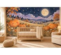 MOOGCO Papier peint mural lune citrouille, poster mural autocollant pour chambre d'enfant, papier peint aquarelle Halloween pour chambre de bébé, 160 x 100 in