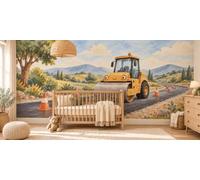 MOOGCO Papier peint mural rouleau compresseur, autocollant pour chambre d'enfant, papier peint chambre de bébé aquarelle avec camion de chantier, 120 x 100 in