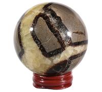 mookaitedecor Boule de Cristal Septarium avec Piédestal en Bois Figurine Décorative de Sphère Géode Naturelle Reiki Fengshui Ornement 61mm-70mm
