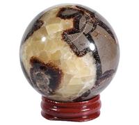 mookaitedecor Boule de Cristal Septarium avec Piédestal en Bois Figurine Décorative de Sphère Géode Naturelle Reiki Fengshui Ornement 51mm-60mm