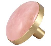 mookaitedecor Rond Naturelle Pierre Quartz Rose Boutons de Portes Tiroirs Armoire Meuble,Poignée Placard Bouton Cristal pour Commode Cuisine,Lot de 2