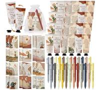 Mooliwe Coffret cadeau de 96 pièces d'affirmation bohème en vrac : 24 mini carnets inspirants, 24 stylos à bille de motivation, 24 tubes de crème pour les mains avec 24 sacs en organza pour femme
