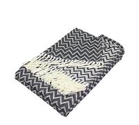 Moon Couverture de Luxe en Coton - Environ 130 x 170 cm - Motif Zig-zag - Couvre-lit avec Franges - Léger et Confortable - Blanc/Noir