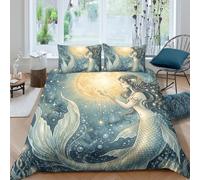 Moon Mermaid Celestial Housse de Couette 3 Pieces 3D Fermeture Eclair Doux