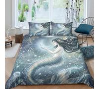 Moon Mermaid Coral Reef Housse de Couette 3 Pieces 3D Fermeture Eclair