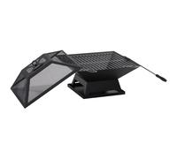 Moonbite, brasero de 45 x 45 cm avec grille de barbecue, panier à feu avec protection contre les étincelles et crochet de braise, 16 orifices d'aération, foyer de jardin pour terrasse, en acier, noir