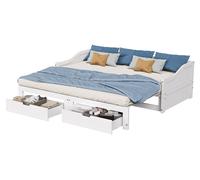 Moonbite, lit coffre convertible en canapé 90x200 cm, en bois massif, avec 2 tiroirs – Se transforme en lit double 180x200 en quelques secondes