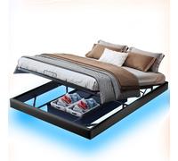 Moonbite, structure de lit suspendue, 160x200 cm, noire, avec éclairage LED RGB, contrôle via application et télécommande, mousse insonorisante, pieds discrets