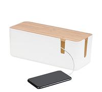 Moonyan Boîte Cache Câble, Grand Rangement Câbles Electriques avec Bois Couvercle, pour Couvrir Et Cacher Les Fils Télévision Ordinateur Routeur Hub USB Et Multiprise sous Le Bureau