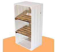 moooble Caisse en bois blanc avec 2 planches centrales flammées 68 cm x 40 cm x 31 cm Étagère à fruits, à vin classique Étagère à chaussures Bibliothèque Étagère à caisses étagères