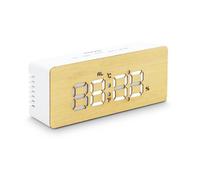 MOOOV 477316 Réveil Bamboo Affichage LED, Température, Taux d'Humidité et Snooze Alimentation Secteur ou Piles - Blanc