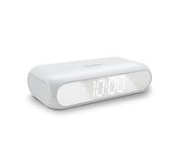 mooov 477354 Réveil Chargeur Induction 10W pour Telephone Double Alarme - Recharge sans Fil - Affichage Ecran Numérique LED Effet Miroir - Charge USB-A pour Appareil - Blanc