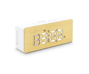mooov Modèle Bamboo-LED, Réveil en Bambou, Affichage Date Température et Humidité, Mode Nuit avec Luminosité Ajustable, Fonction Snooze, Économie d'Énergie Automatique, Alarme Semaine - 477316