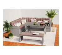 Moorea salon de jardin d'angle 8 places en résine gris & marron